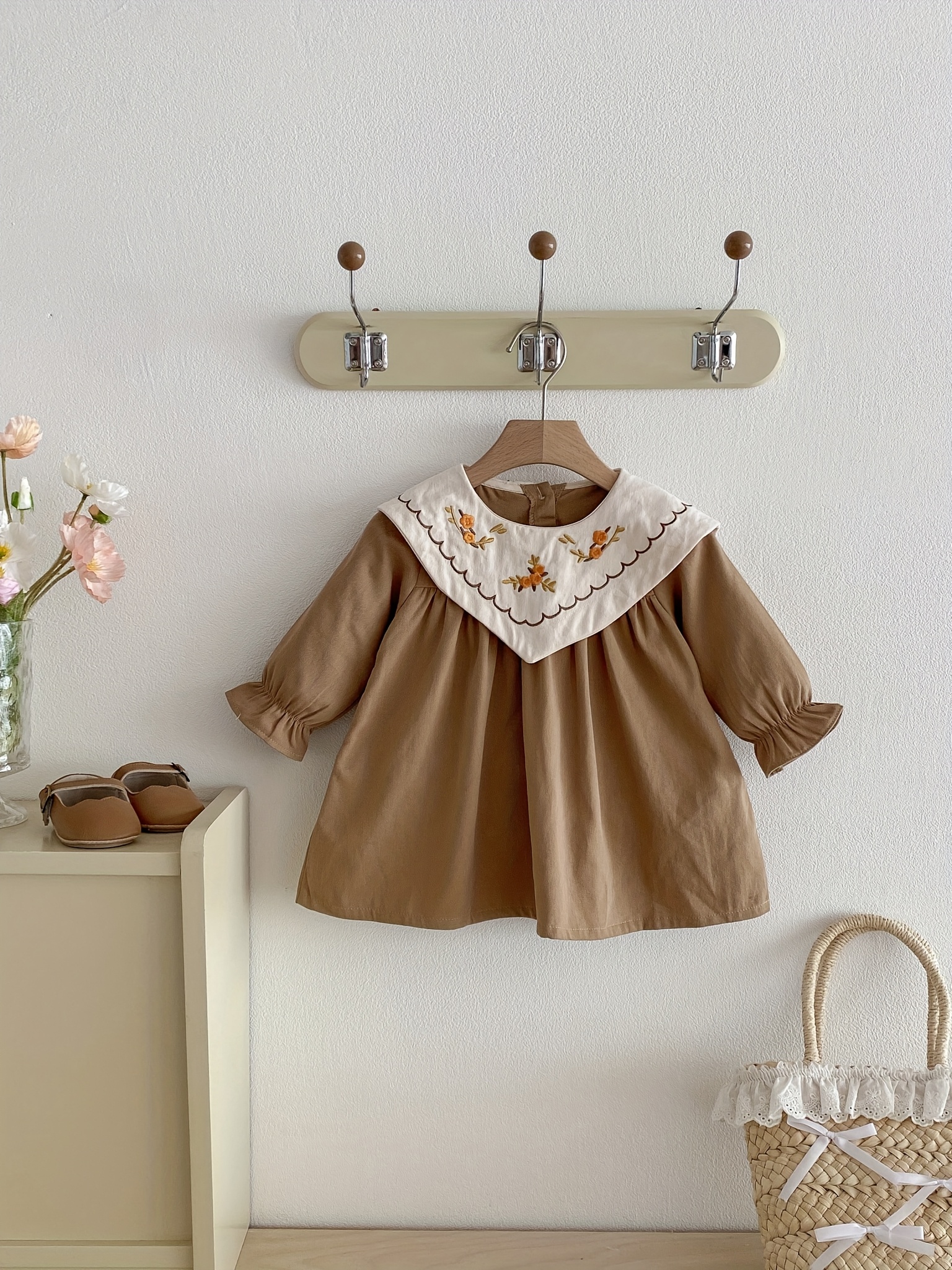 brown toddler dress Chocolate Brown Sleeve and Neck Gathered Dress — Cotton Girls Dress