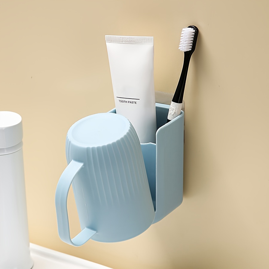 1pc/2pcs 2-in-1 Wall Mounted Toothbrush Holder Set With Rinse Cup For Bathroom
