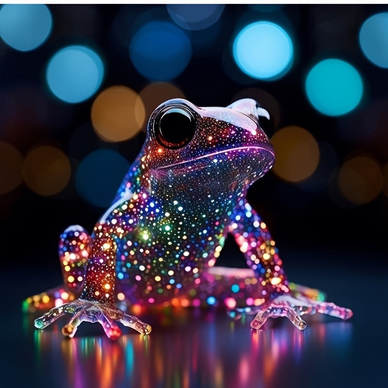 TEMU New Arrival Adult Diamond Painting Kit - Colorful Frog With Glitter Spots, 12"x12" (30x30cm) Round Suitable For Adults, Relaxing Craft Activity,