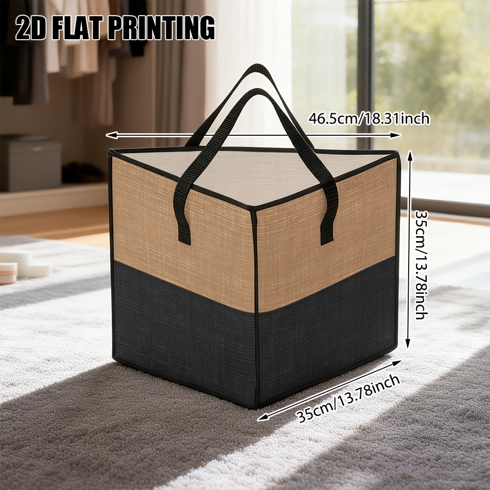 TEMU 1pc Foldable Hanger Storage Basket With Black And Beige Striped Print Design, Portable Closet Hanger Organizer Bag With Handles, Large Capacity