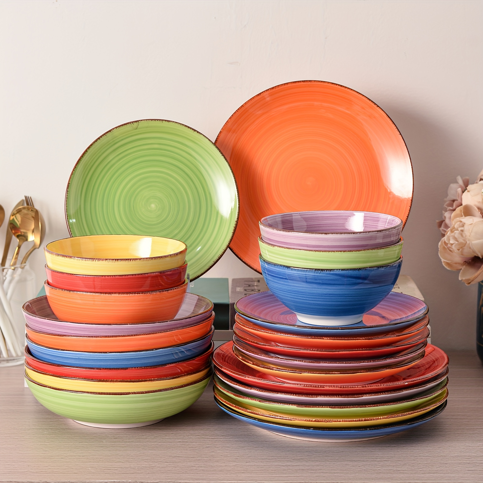 TEMU 24pcs Dinnerware Sets, 24pcs Serveware For 6 People, Dinner Sets Dinner Plate, Dessert Plate, Soup Plate And Bowl, Dinner Plate Set, Home