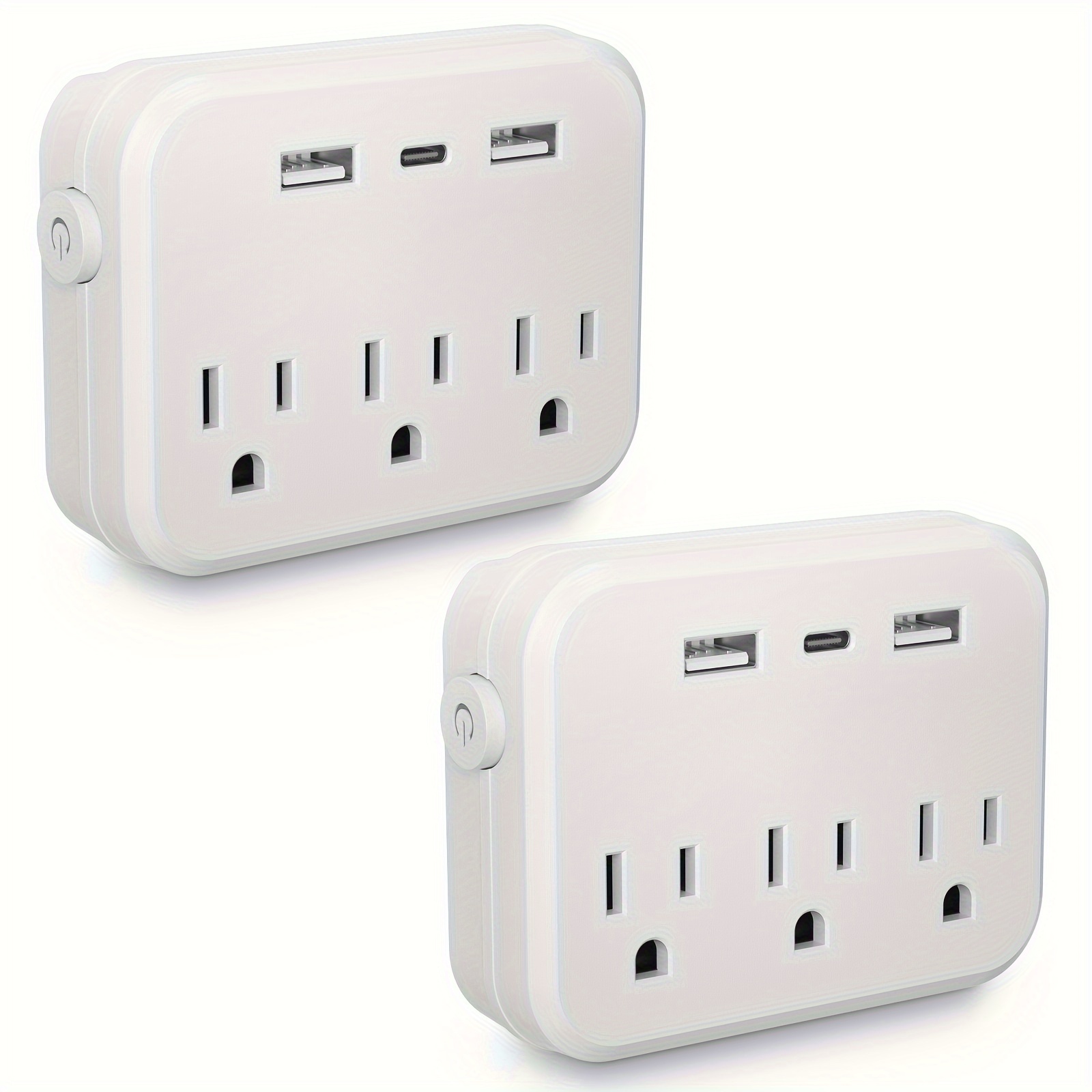 

2pack-american Regulations Mini Portable Power Socket Switch With Protector 6-in-1 Multifunctional 3 Sockets 2 Usb 1 Type-c And Sturdy Business Trips Travel Household Compact And White