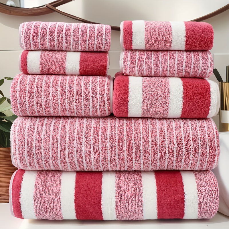 TEMU 8pcs Set Of Strips, 2 Hand Towels And 2 Bath Towels, 4 Face Towels, 8pcs Towel Set, , Camping Towels, Hiking Towels, Business Towels, Suitable