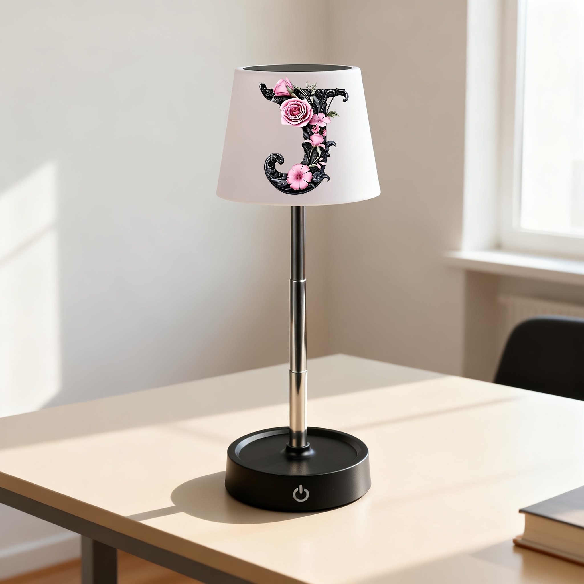 Adjustable Height Floral Monogram Desk Lamp