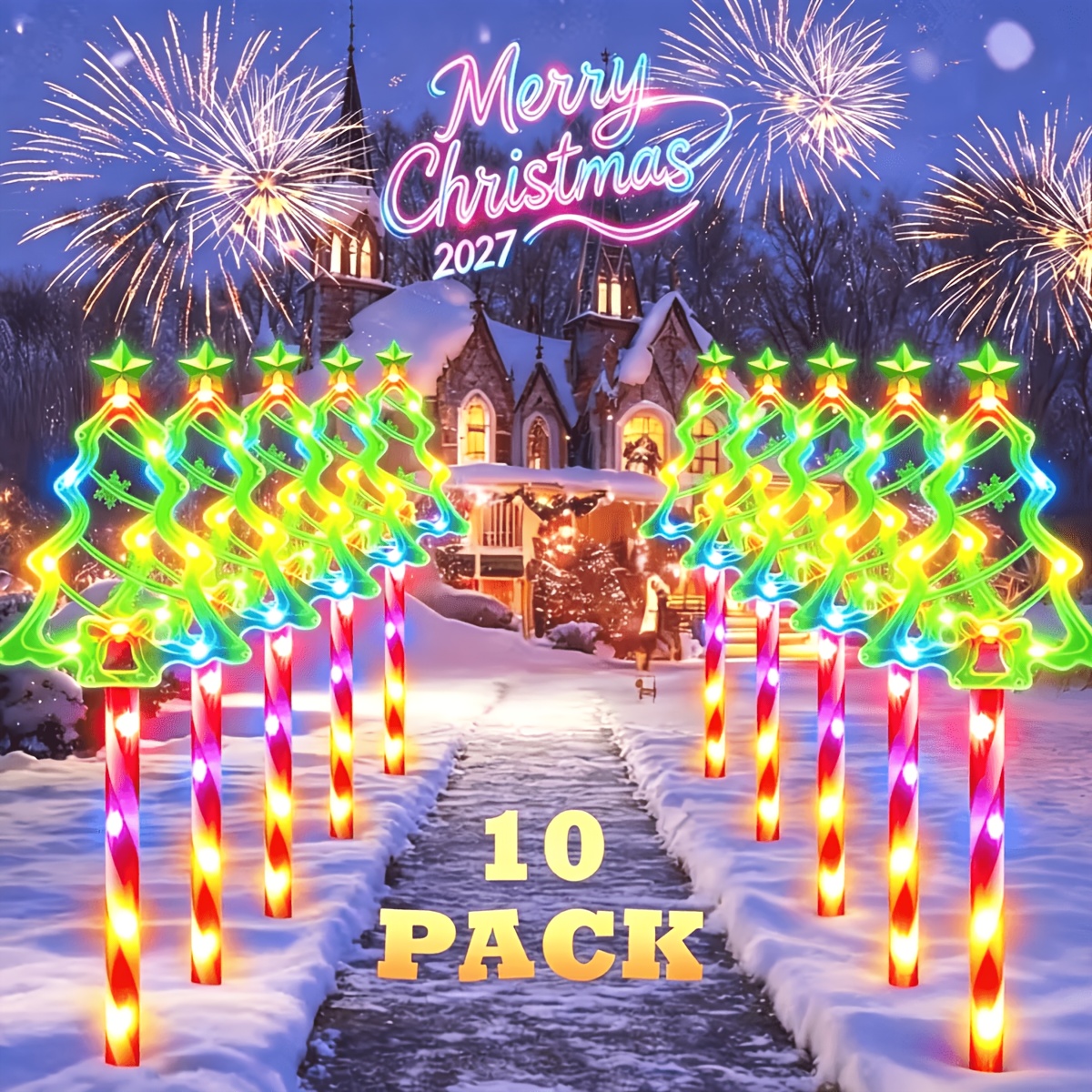 Image of 6/10 Pack Christmas Solar Lights Outdoor Pathway, Solar Christmas Decorations Outdoor, Solar-powered Xmas Tree Candy Cane Lights Outside For Yard Driveway Christmas Decor