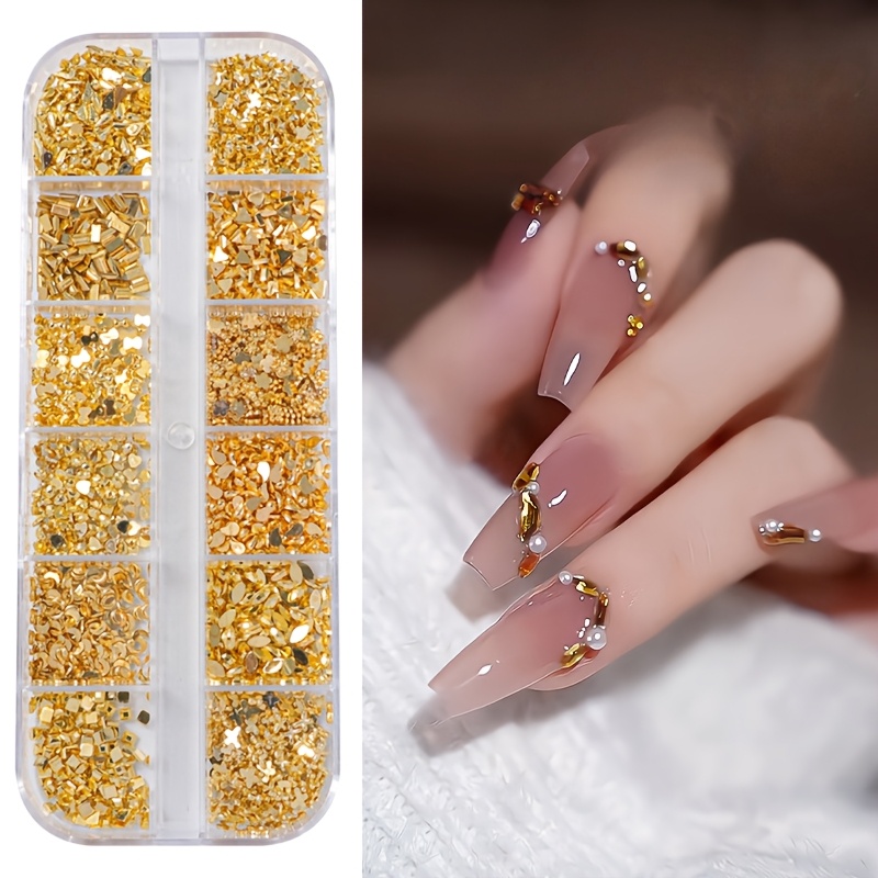 

2000pcs Hypoallergenic Golden Art Rhinestones, Flatback Unscented Gems For Diy Nail Design, Acrylic Nails & Crafting