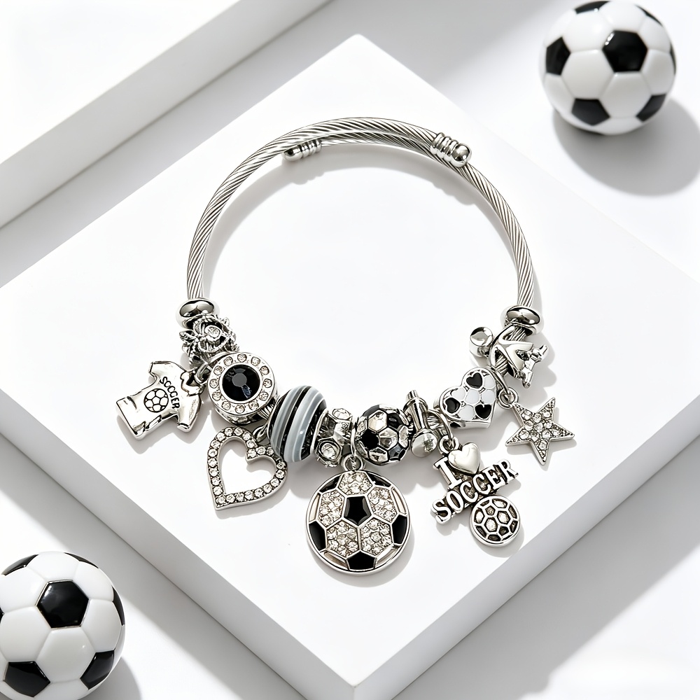 TEMU A Niche, -style Bracelet With Soccer Elements, Featuring A Heart, Bow, And Star Pendants, Offering An Elegant And Versatile Look For Casual