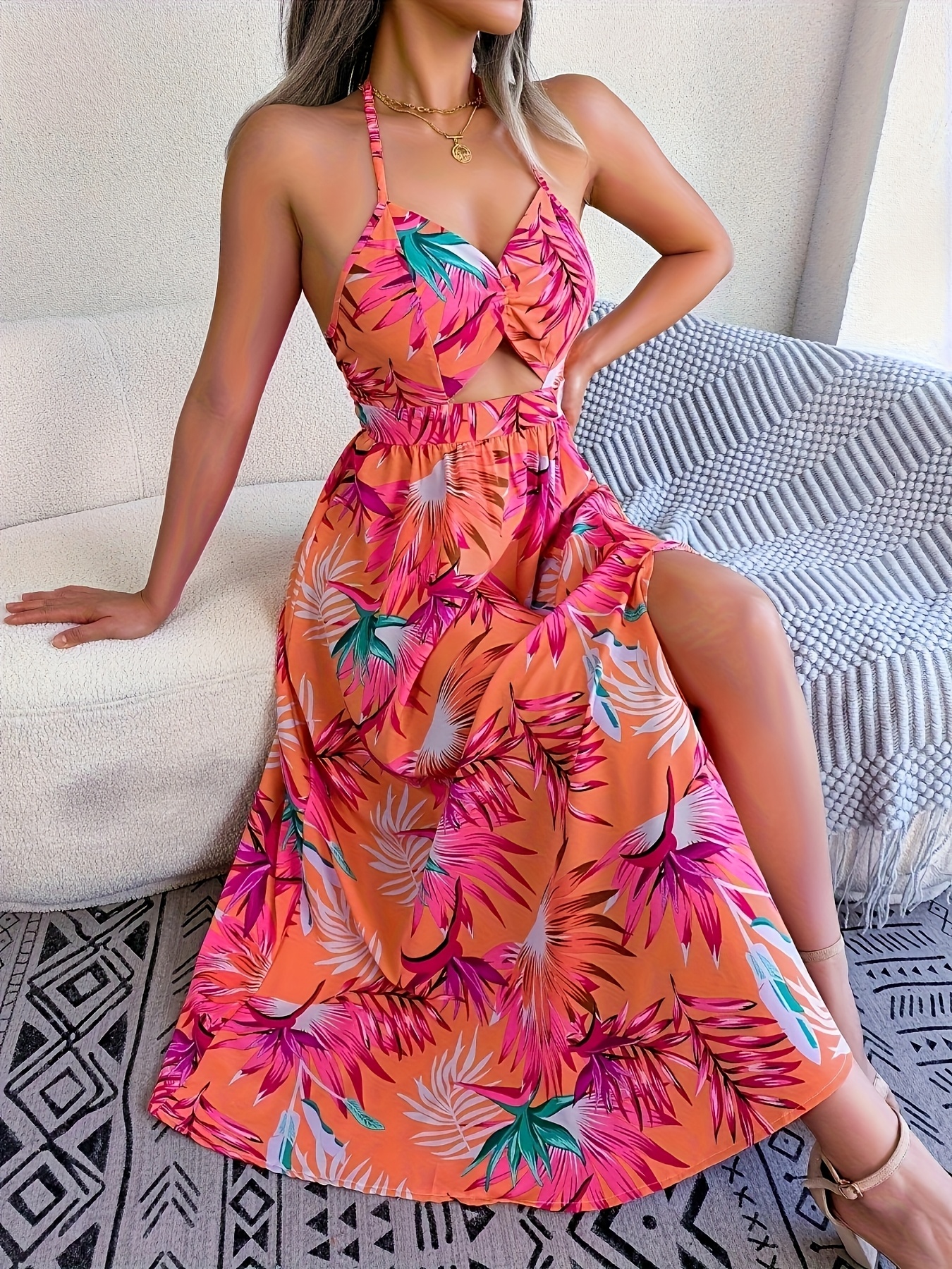 womens tropical floral maxi dress sleeveless beach - Temu Mauritius
