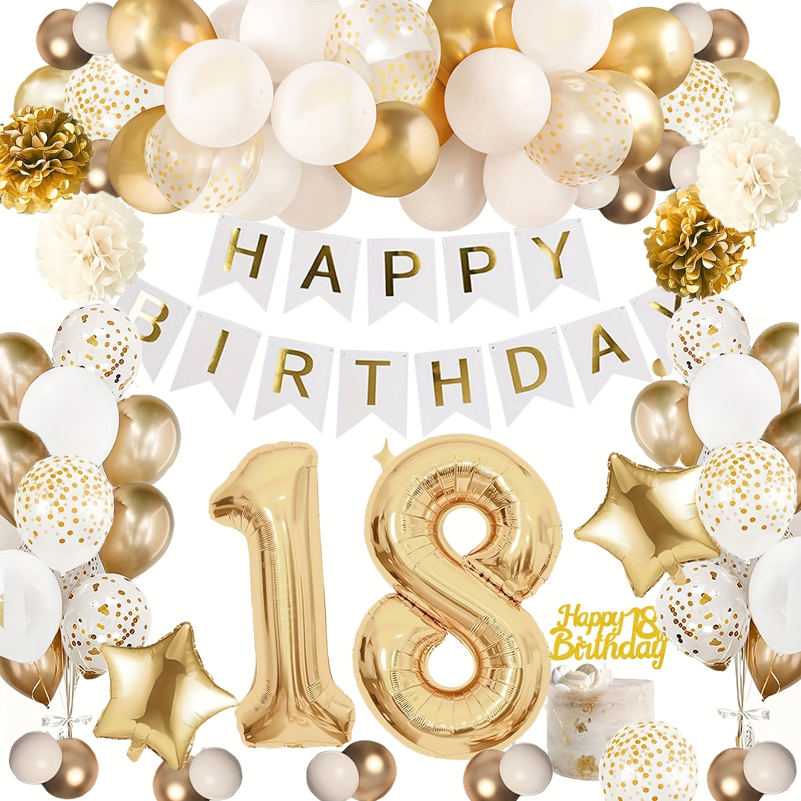 Décoration De Fête D'Anniversaire 18 Ans Noir Et Or, Bannière 18 Ans Et Adulte, Ballons Suspendus, Joyeux Anniversaire, Écharpe Pour Garçons Et Filles