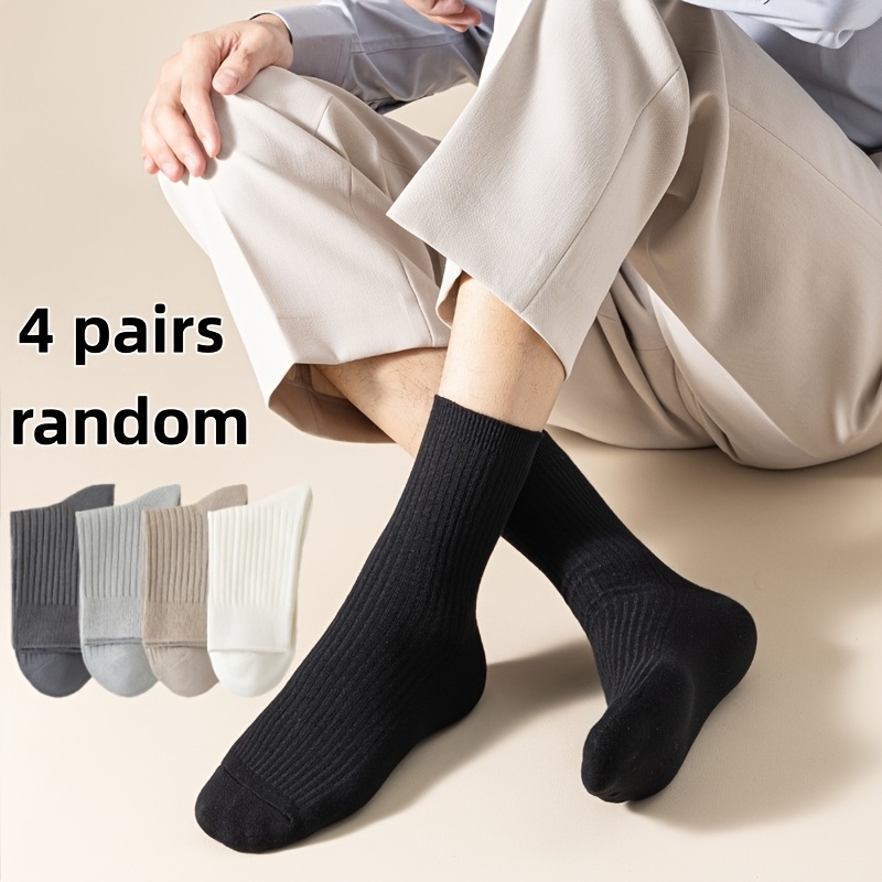 TEMU Mixed Color Random 4 Pairs Autumn Winter Men's Mid-calf Socks Breathable Sweat-absorbing Men' Color Casual Long Socks