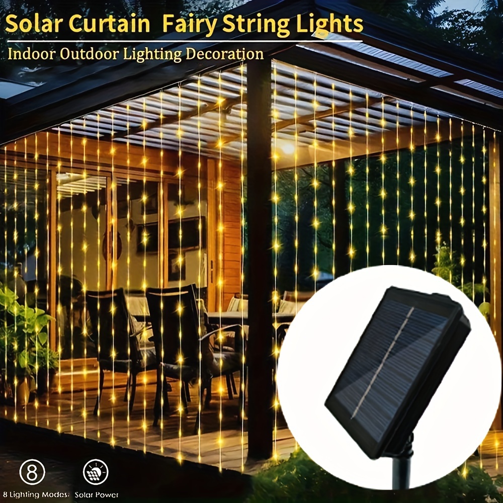

Solar-powered Led Curtain Lights - 100/200/300/600 Leds, 8 Modes, Perfect For Christmas, Weddings, Patio & Garden Decor - Multicolor/warm White/white