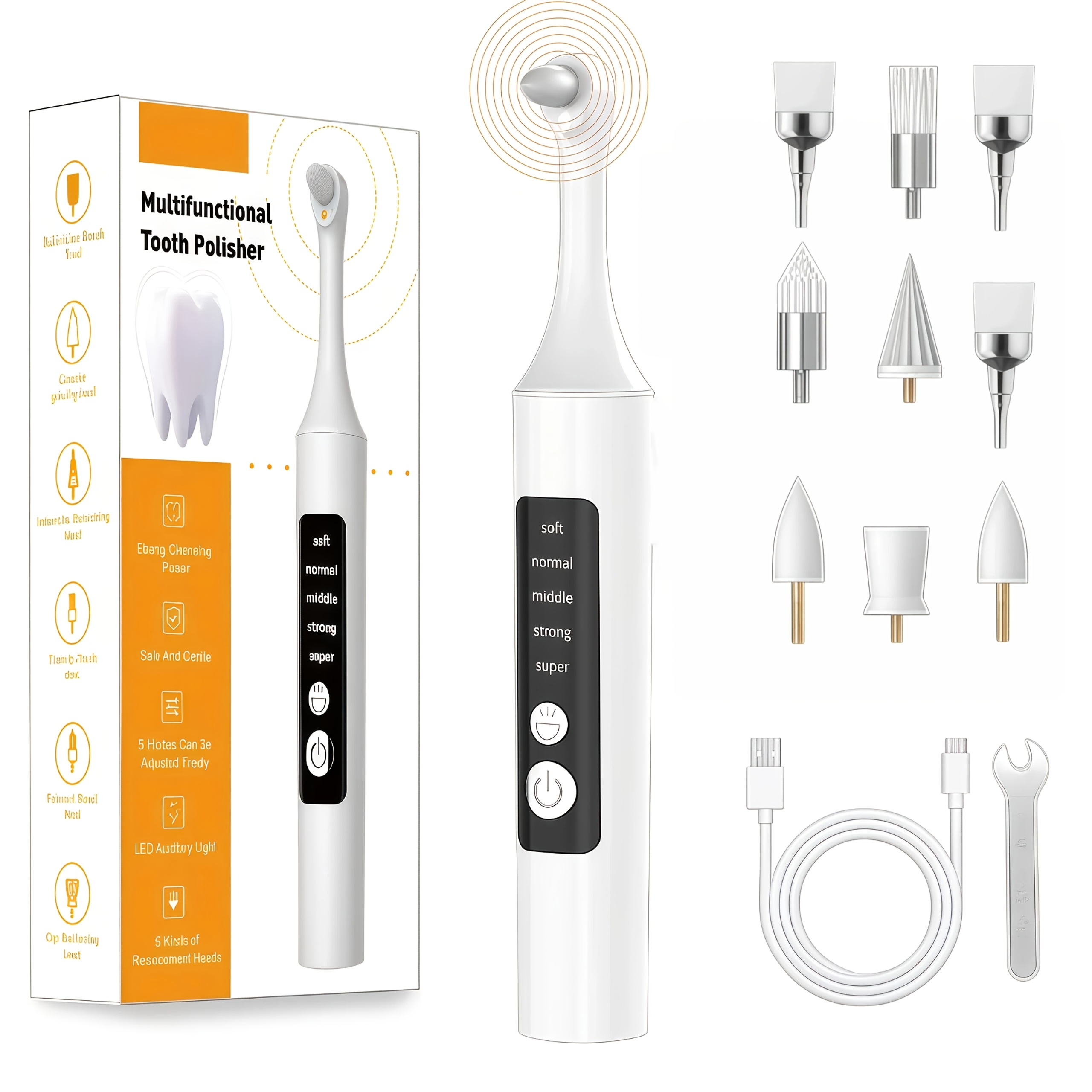 complete 9 in 1 teeth kit electric polishing machine with 5   8 replacement heads led light oral mirror professional   set for family use