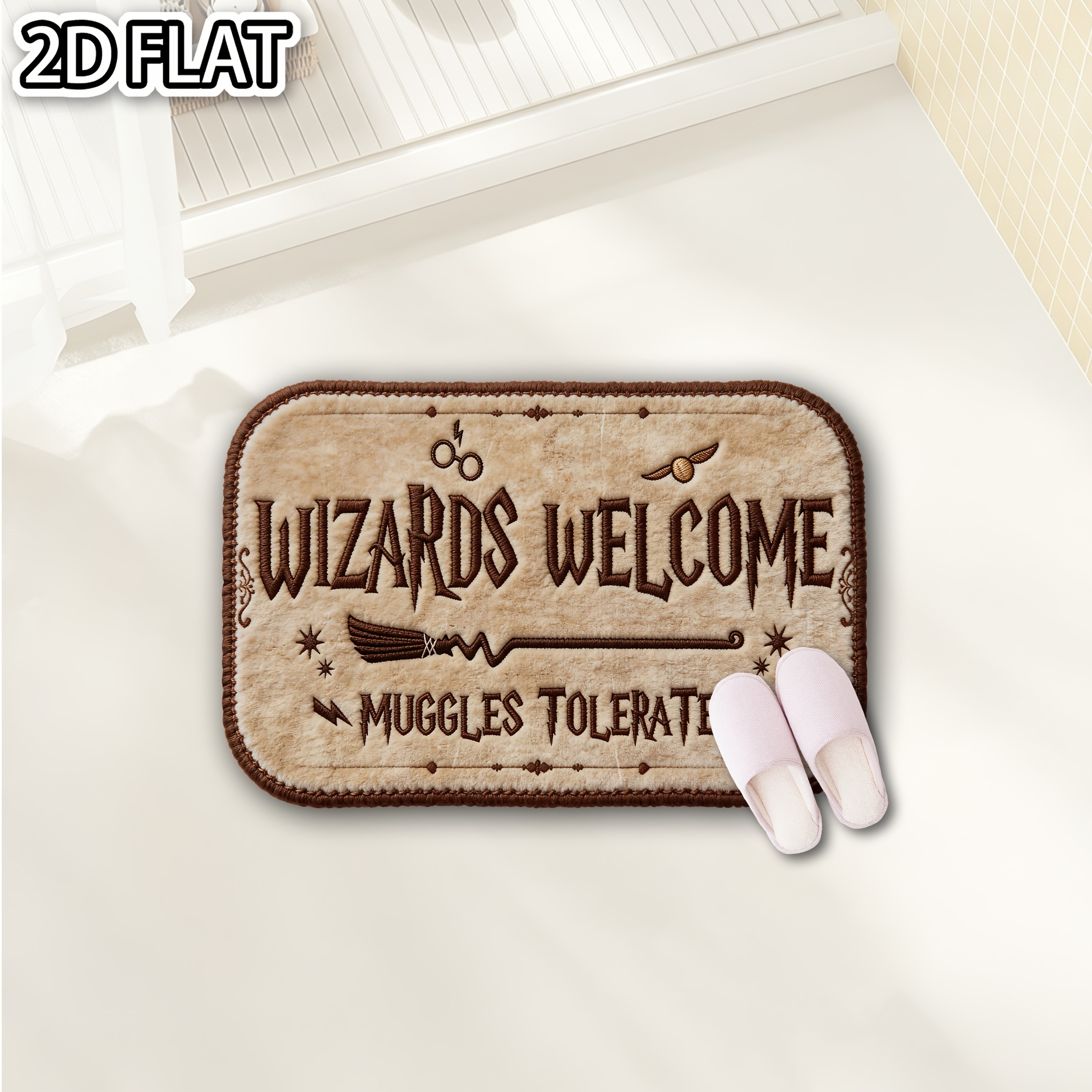 TEMU 1pc, 2d Flat Warner Harry Potter Floor Mat, Suitable For Home Entrances, Bedrooms, Bathrooms, And Kitchen Floor Decoration, Flannel Material,