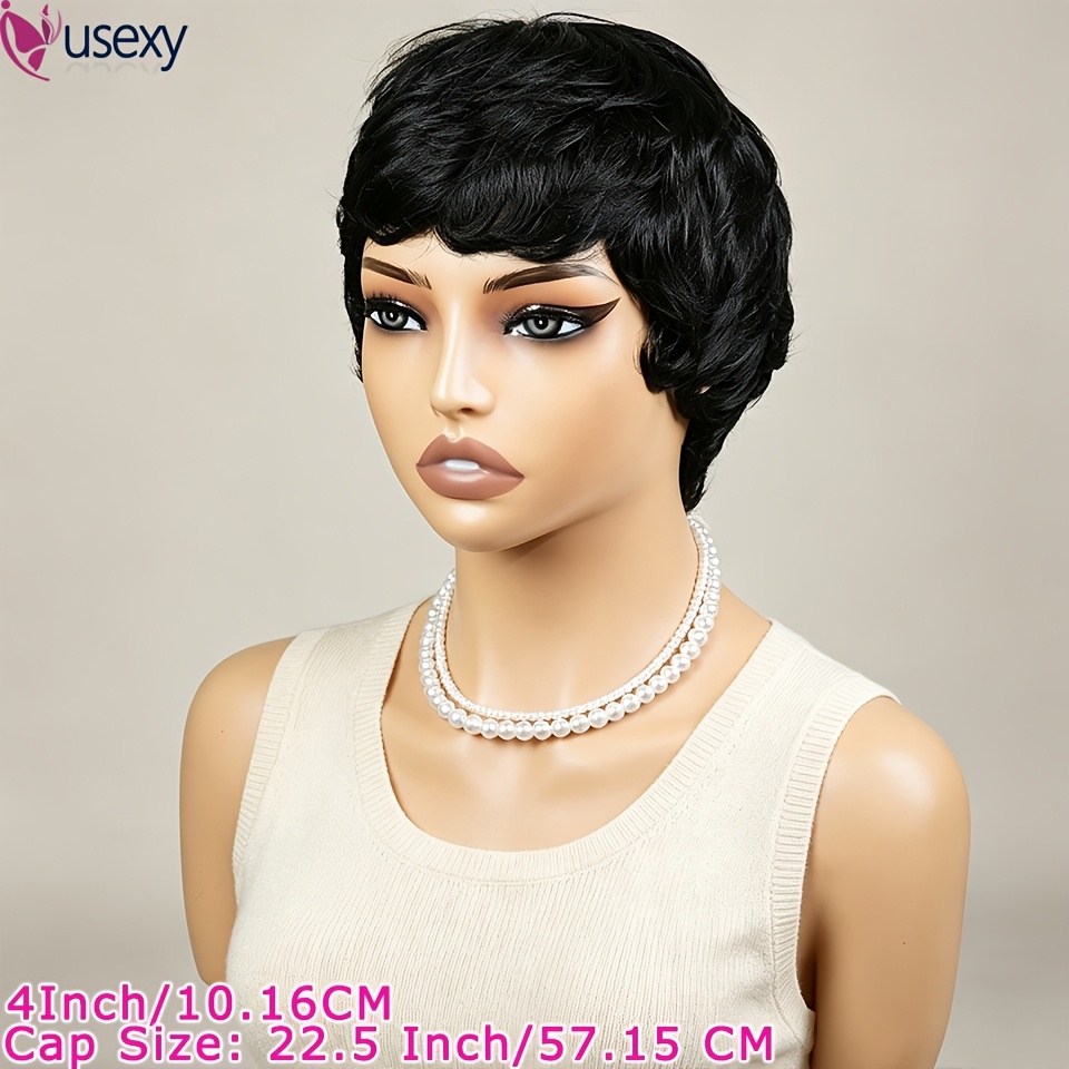 TEMU Brazilian Women's Straight Cut Wig - Fully Machine Made Elastic Mesh Cap, Natural Black, Medium Density 150% - For African Women