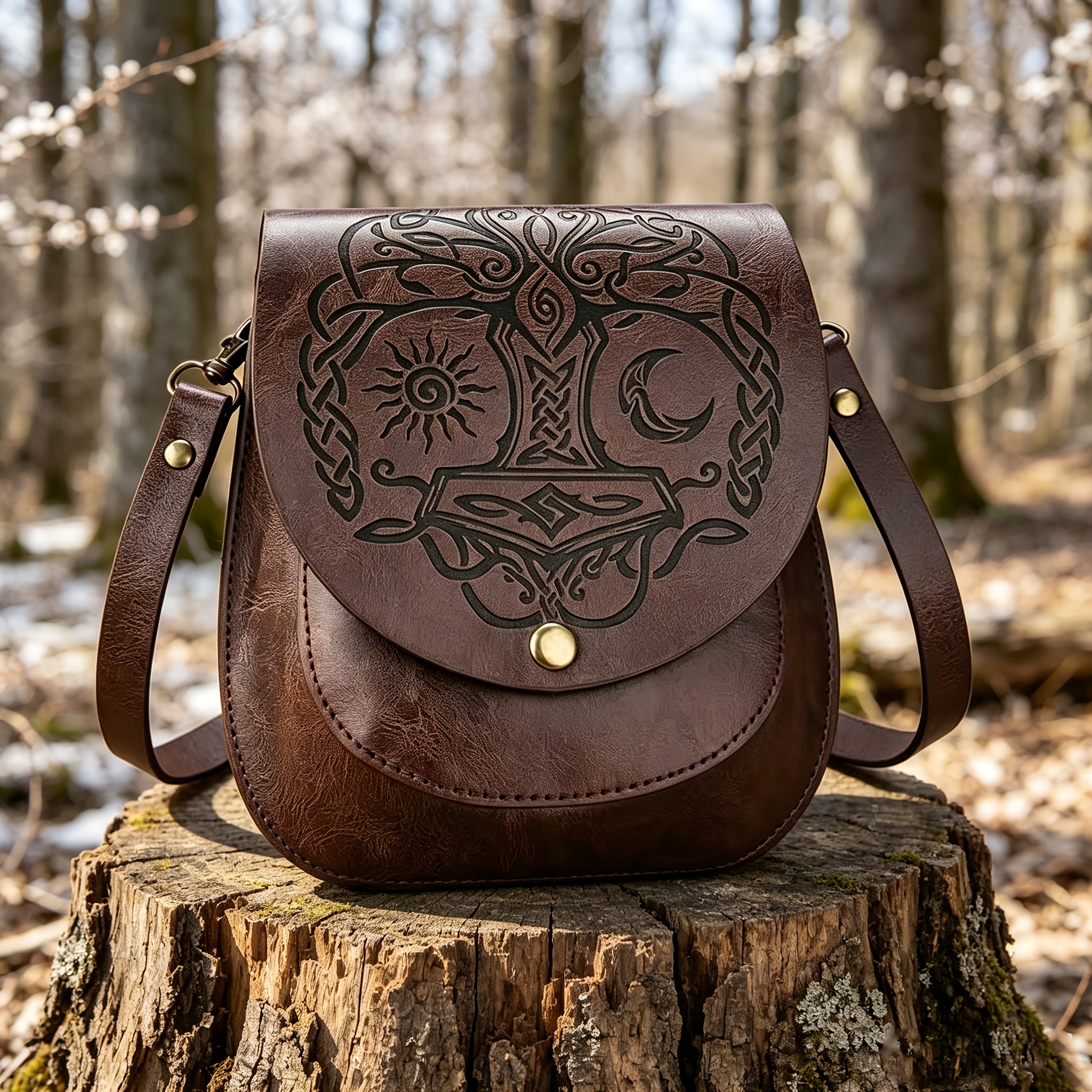 TEMU 1pc Medieval Vintage Renaissance Sun, , Tree Of Life Embossed Crossbody Bag With Detachable Shoulder Strap, Portable Phone Pouch And Key Pouch,