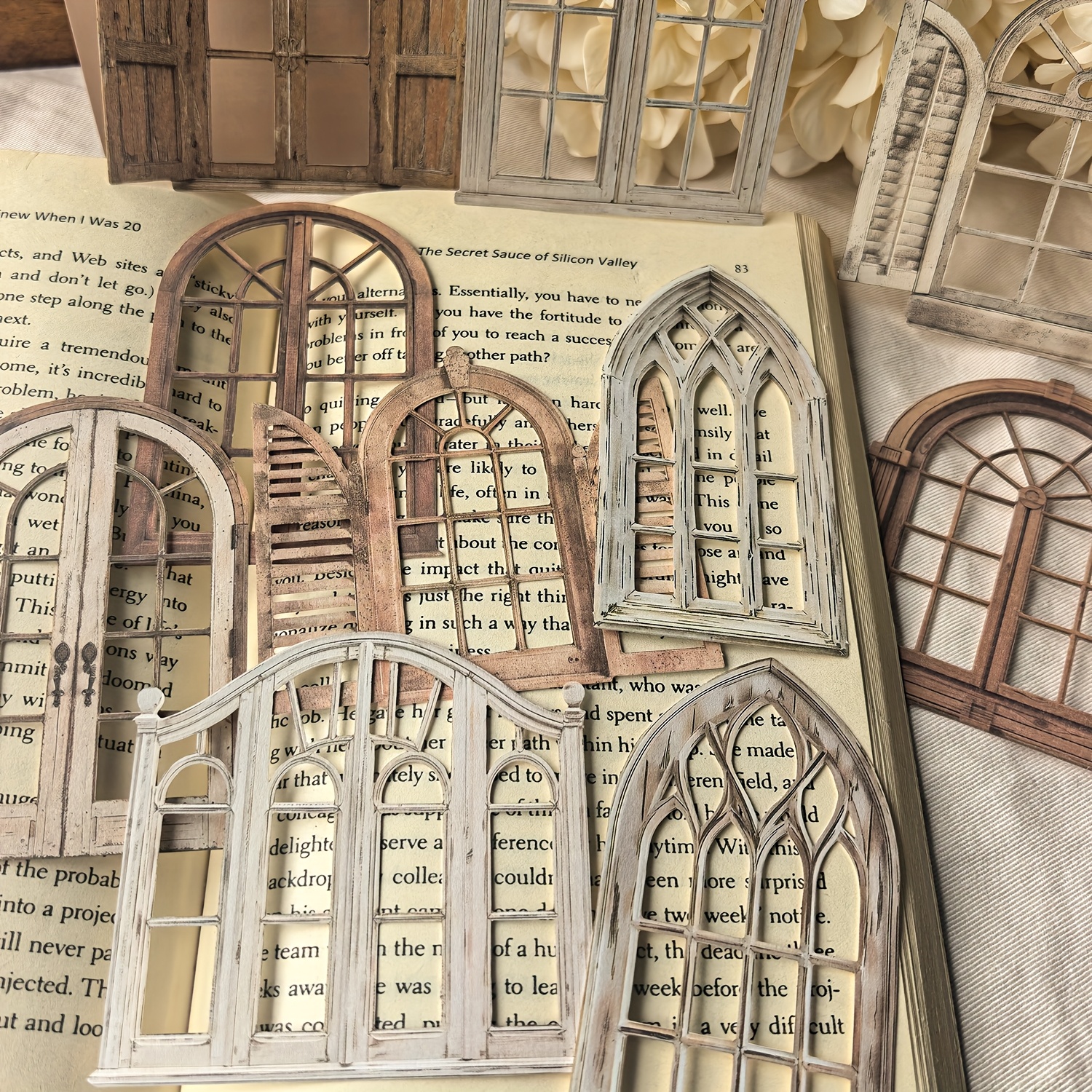 1 Pack Of 10 Sheets Vintage Hollow-out Door And Window Diy Scrapbooking Decorative Paper
