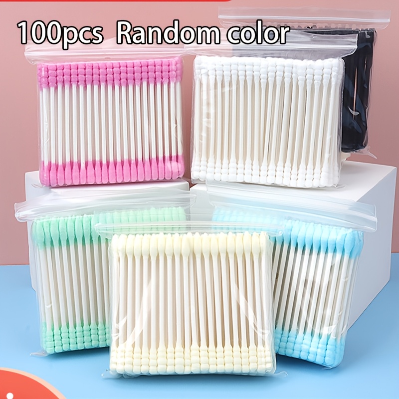 100 Colored Double-headed Wooden Stick Spiral Head Ear Cleaning Swabs Makeup Remover Balls 100 Random Colors