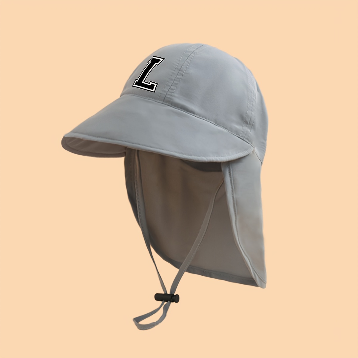 Image of 1pc Sun Hat With A-z Letter Print, Lightweight Quick-dry Bucket Hat With Neck Flap, Adjustable Chin Strap Sun Cap For Outdoor Activities