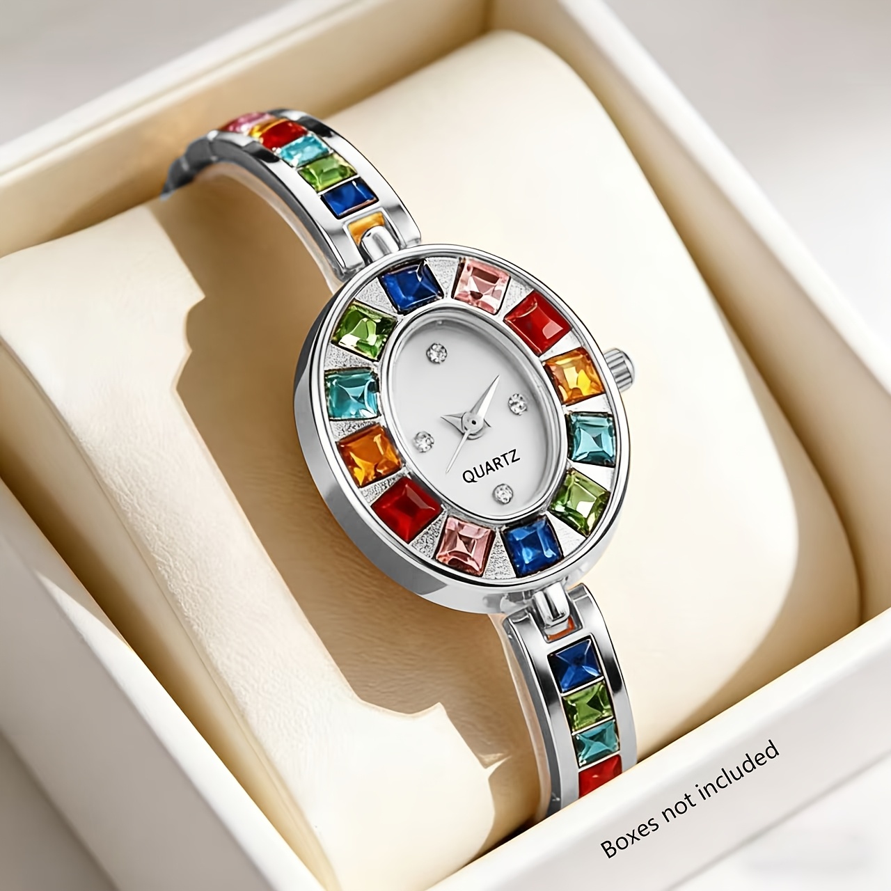 1pc Of A Stylish And Elegant Luxury Watch Bracelet For Women, With Colorful Rhinestones, Suitable For Everyday Wear, Parties, And Other Occasions, Perfect As A Gift For During Ramadan, Birthdays