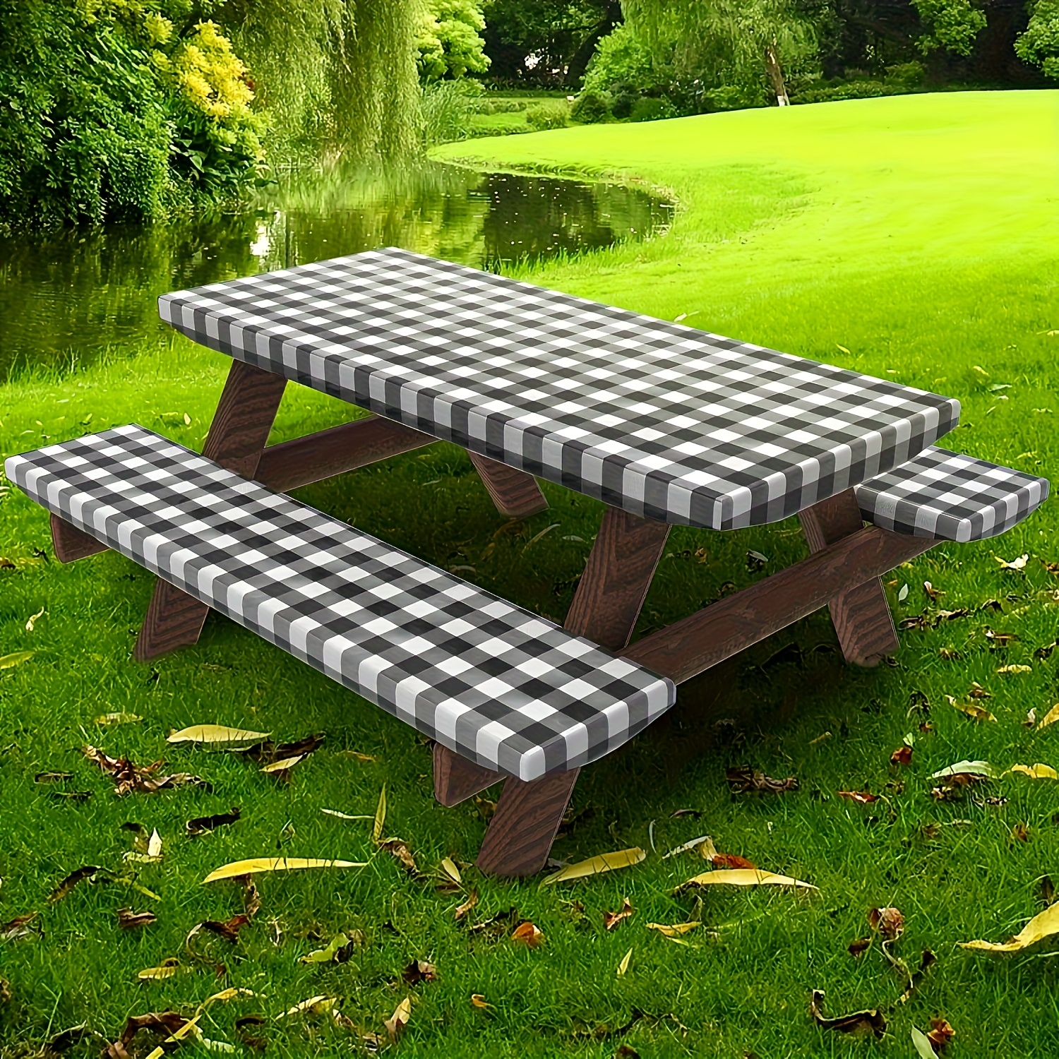 3pcs black white checkered vinyl outdoor dining set Temu Kuwait