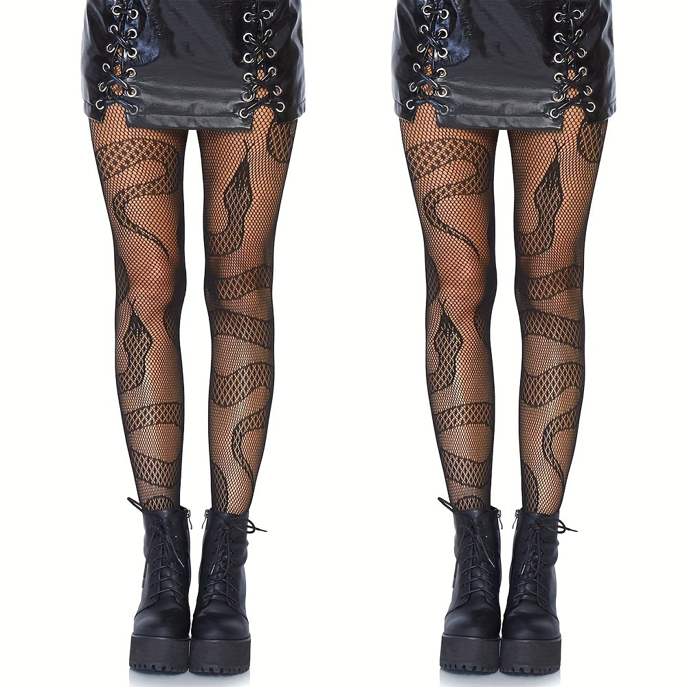 Fishnet Skull Print Stockings Women's Lace Mesh Patterned Fishnet Leggings  Tights Net Pantyhose for Music Festival