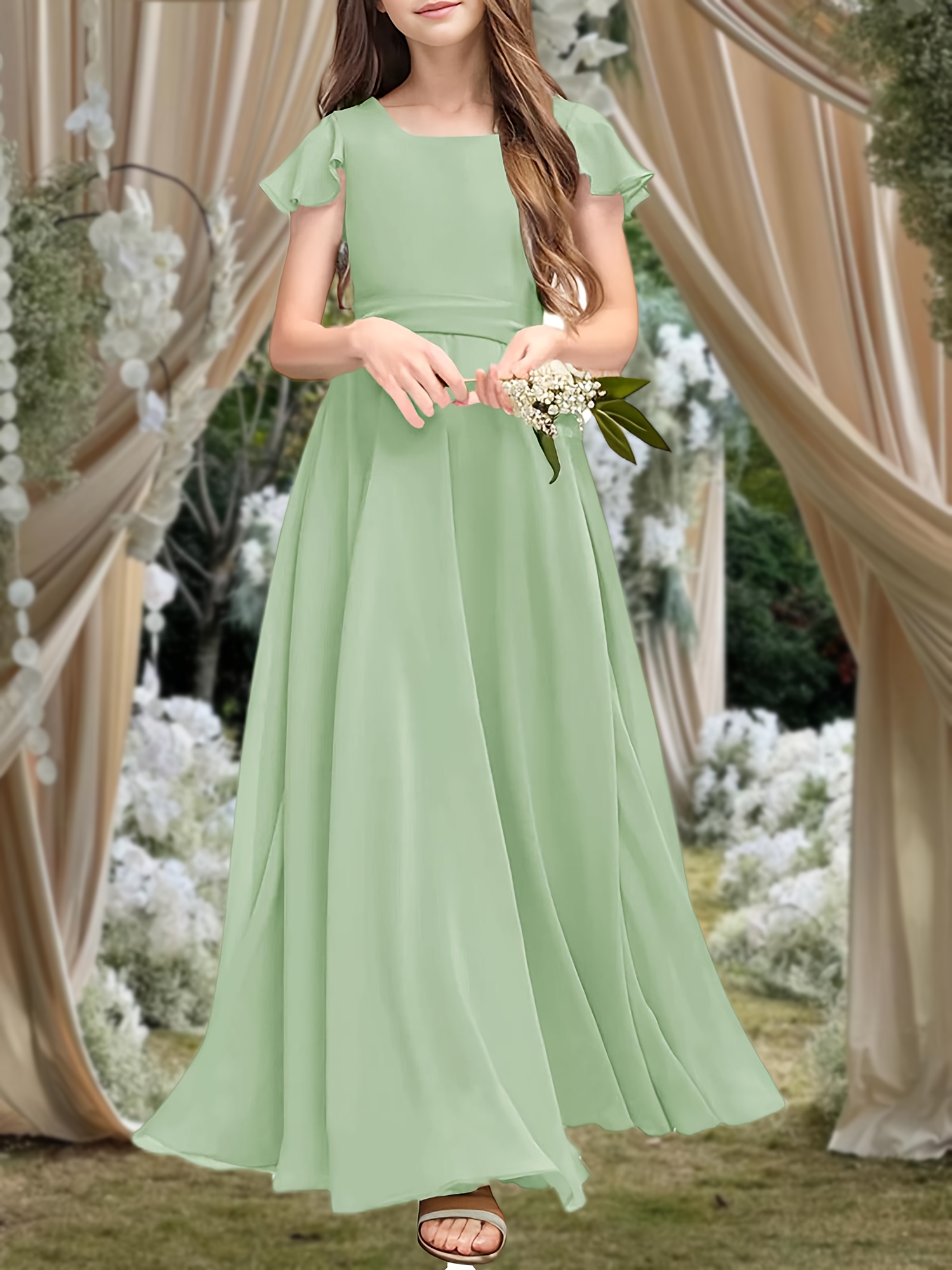 girls junior bridesmaid dress sleeveless flowy chiffon maxi - Temu