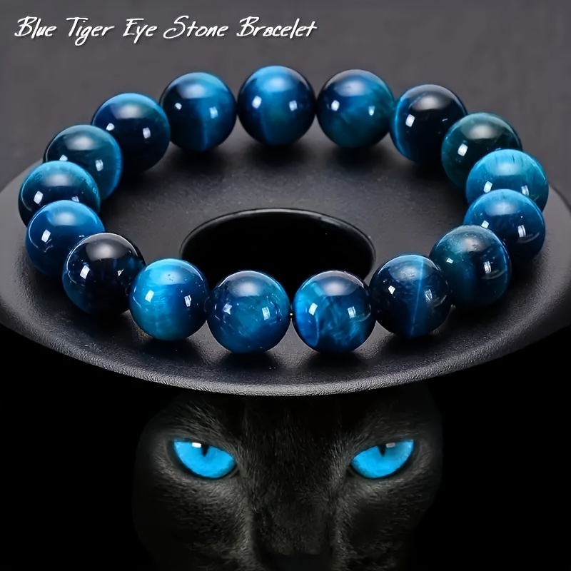 

Elegant Blue Tiger Eye Beaded Bracelet -8mm Aaaa Grade, Fashionable Couples Accessory, Perfect Birthday Gift