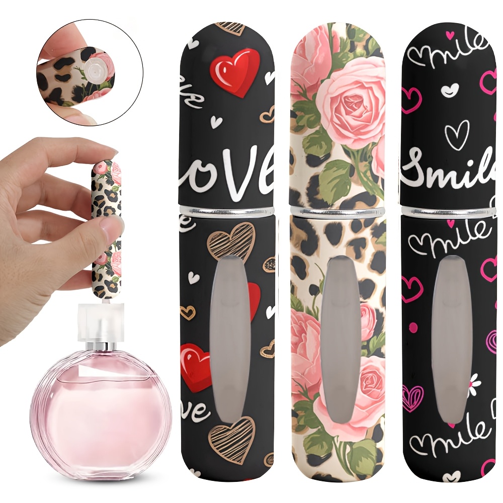 

1pc Refillable Mini Perfume - Series, 0.17oz Travel Spray Bottle With Pink Heart & Floral Designs - Portable Cosmetic Pump Dispenser, Pvc-free Plastic - Ideal For Fragrance Storage