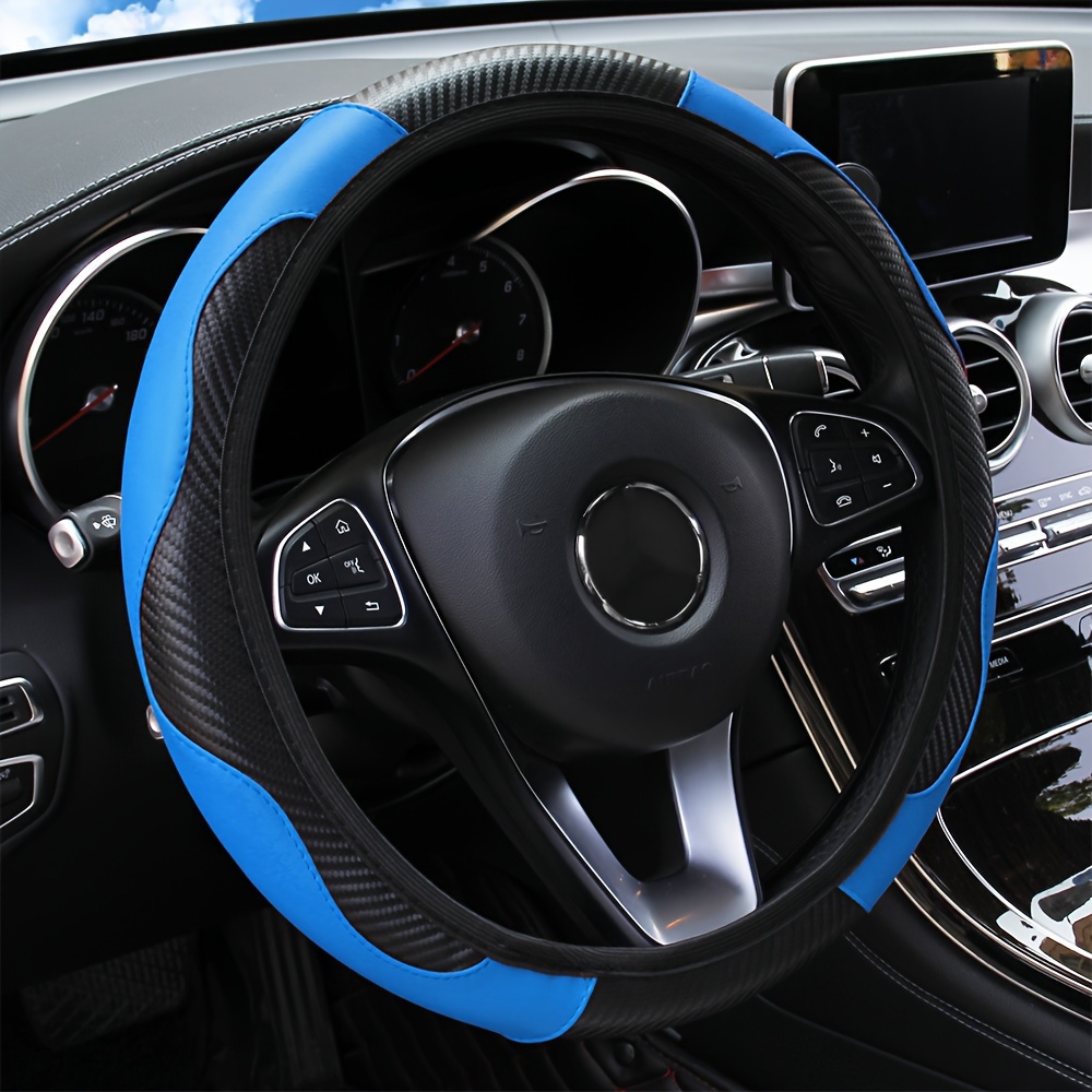 

Universal Car Steering Wheel Cover, Carbon Fiber Elastic Pu Leather, Wear-resistant Non-slip, 14.5-15inch, No Inner Ring, Car Accessories For Vehicle Interior Decor