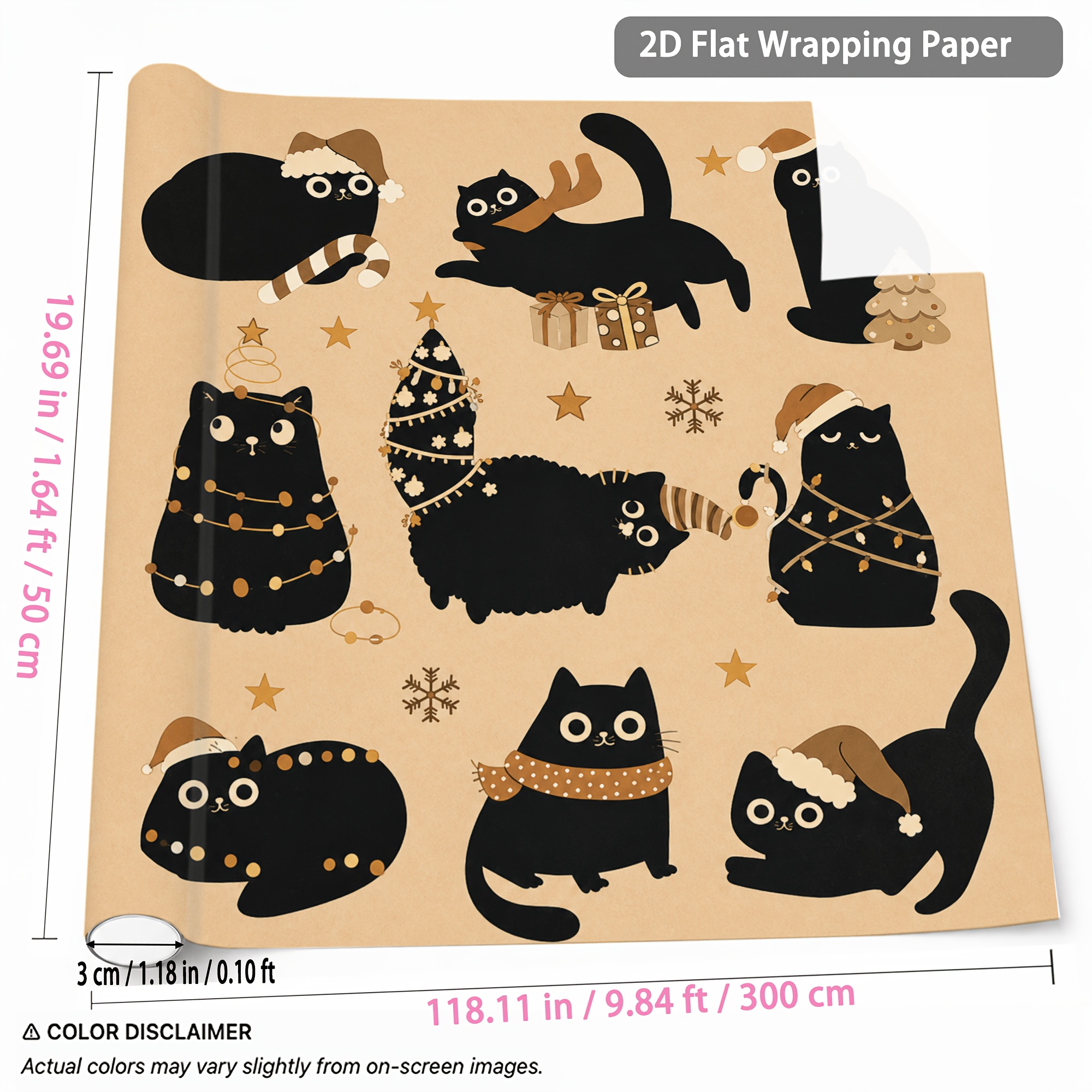 TEMU 1 Suitable For Christmas New Year Gift Wrap - Vintage Black Cat Wrapping Paper With Single-sided Print, ///// Suitable For Holiday Party