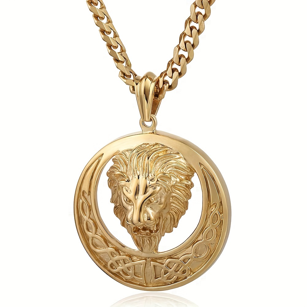 TEMU Lion Head Pendant For Men Women 316l Stainless Steel Mens Golden Pendant Necklace Fashion Jewelry