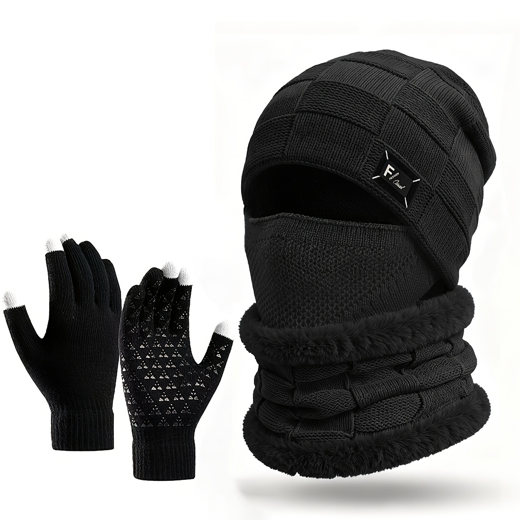 Winter Fleece Hat Set Unisex with Gloves & Neck Gaiter
