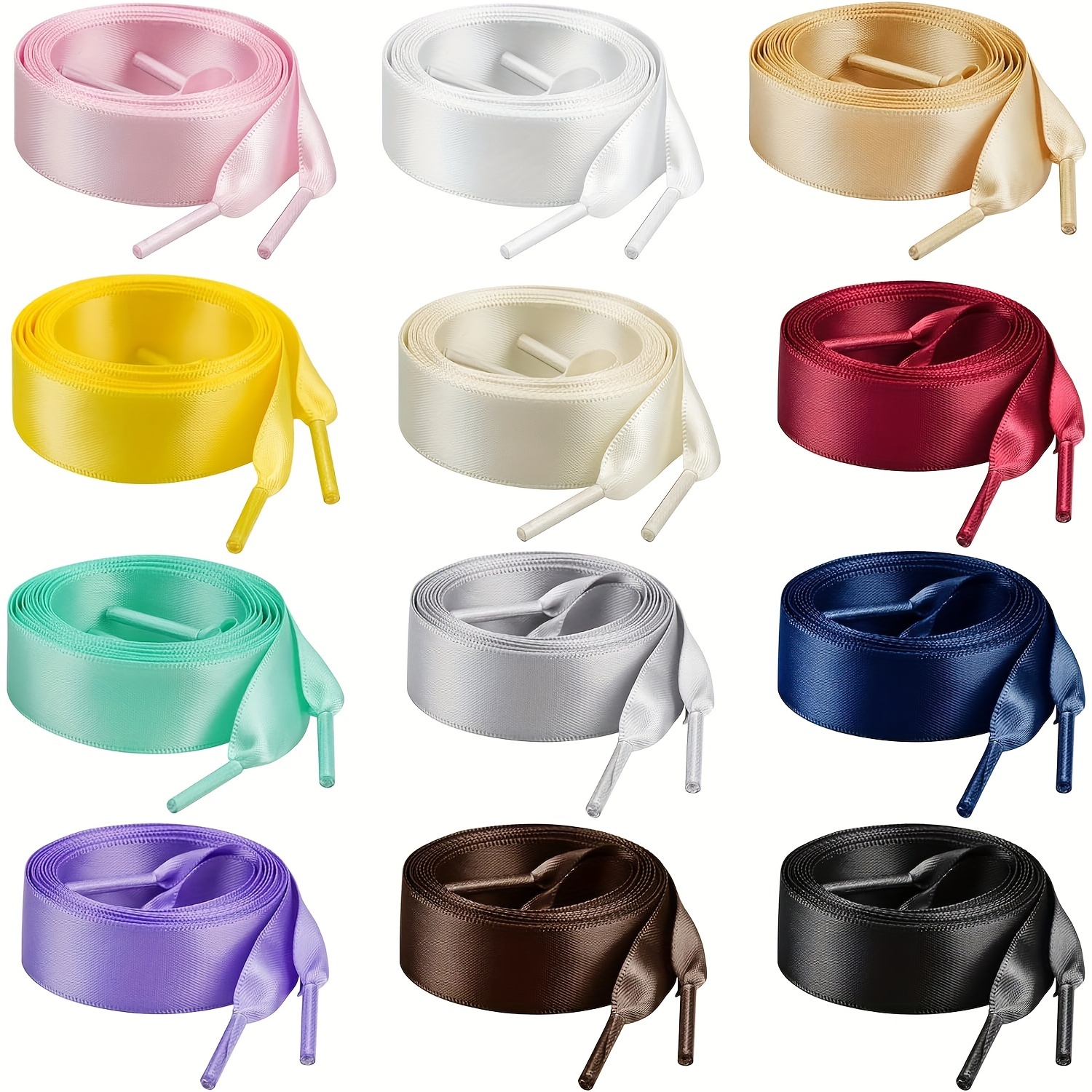 

12pairs Flat Satin Ribbon Shoelaces, Colorful Silk Shoestring Shoe Laces For Sneakers, Skate Shoes, Boots, Sports Shoes