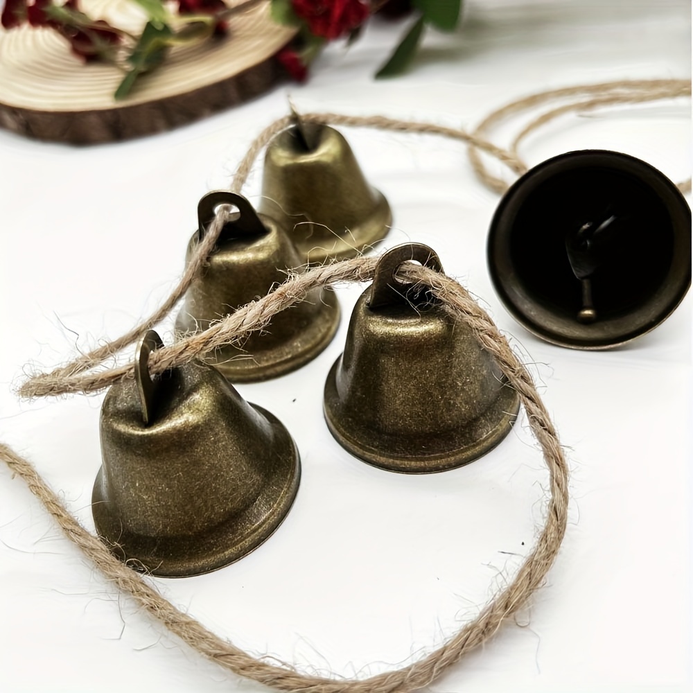 

nostalgic" 5-piece Vintage Copper Bells With Hemp Rope - Rustic Christmas Tree Ornaments & Wind Chimes