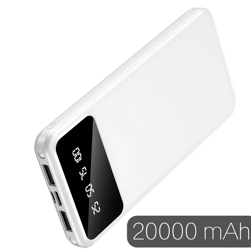 E-shop 20000mAh High Capacity Mobile Powerbank, 5V2.1A Tragbares USB-Ladegerät, LED- und Digitalanzeige für iOS/ Geräte, 2X USB-, Type-C/Micro-Eingang,