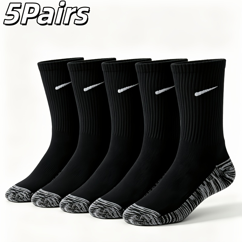 TEMU 5-pair Black Mid-calf Socks With Free-entry Design, Anti-odor And Sweat-absorbing Trendy Socks, Comfortable And Breathable, Suitable For Daily