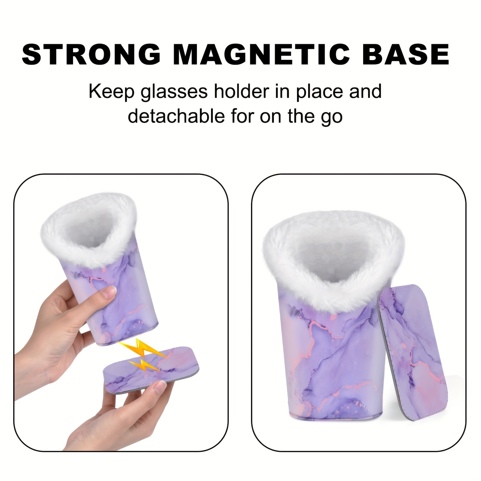 pu leather eyeglass holder with plush white   fur and magnetic detachable base elegant artificial leather glasses case details 1