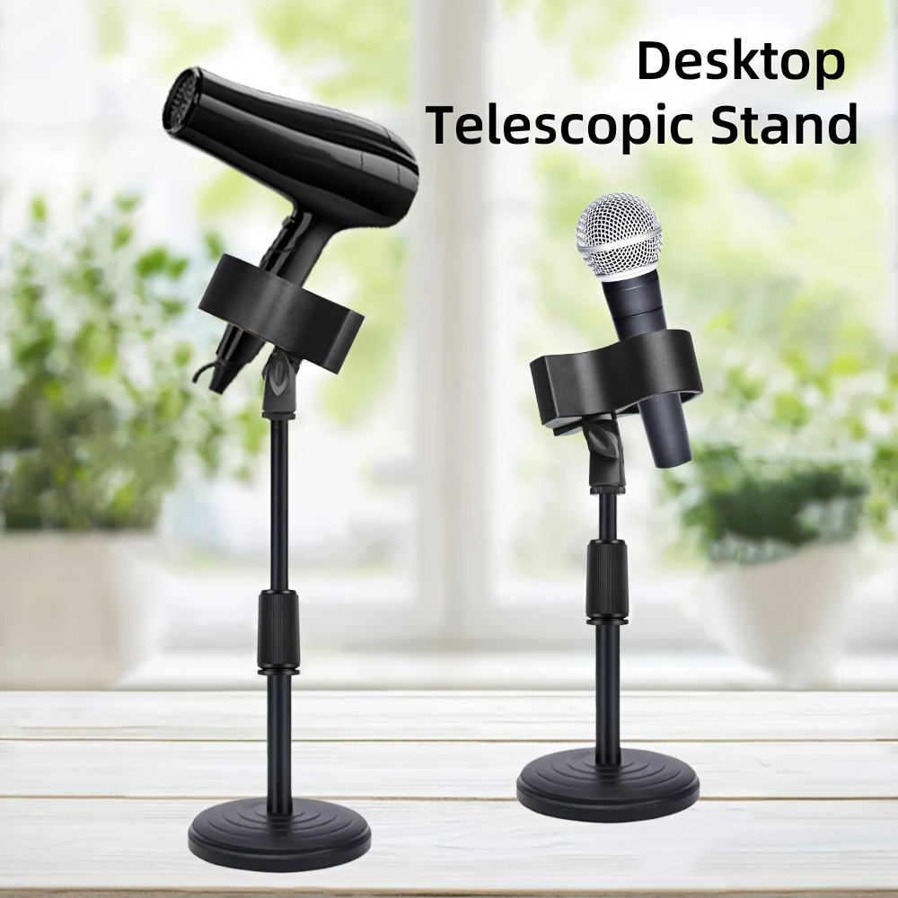 TEMU Hair Dryer Stand, Microphone Stand. 32.5cm Height Adjustable Blow Dryer Holder, Ultra Stable Holder With 360° Rotation, Universal Clips, Works