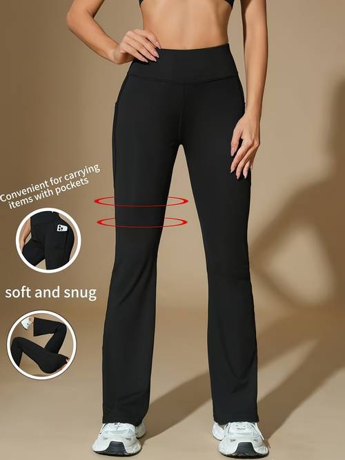 spring summer autumn daily wear casual sports womens high elastic yoga pants extra long pocket retro flared pants items are not easy to fall fabric long flared pants fitness sports and leisure womens sportswear
