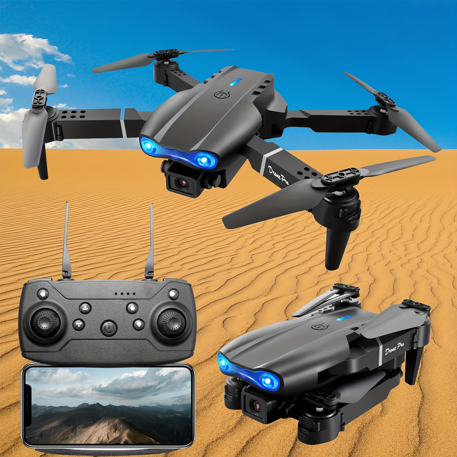 E99 Drone With HD Camera, WiFi FPV HD Dual Foldable RC Quadcopter Altitude Hold, Headless Mode, Visual Positioning, Auto Return Mobile App Control