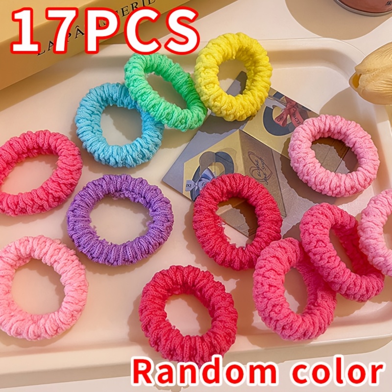 Image of 17pcs Women's Colorful High Elastic Random Color Temperament Thickened Hair Ties, High Elastic Hair Ties, Ponytail Hair Additions, Mixed Stretch Hair Bands, Suitable For Ponytails