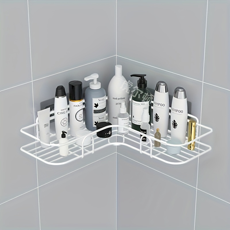 TEMU Easy-install Metal Shower Caddy - No-drill Storage Shelf For Shampoo And Accessories