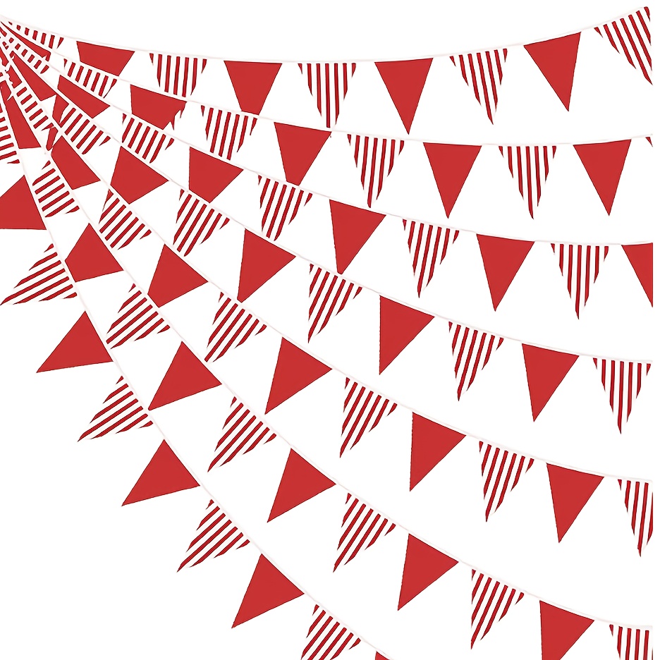 Image of 1 Pack Of 10 Meters 20 Sided Red And White Striped Pennant Banner, Red And White Striped Plastic Pennant Banner, Red And White Striped Christmas, Suitable For , Birthday, Wedding