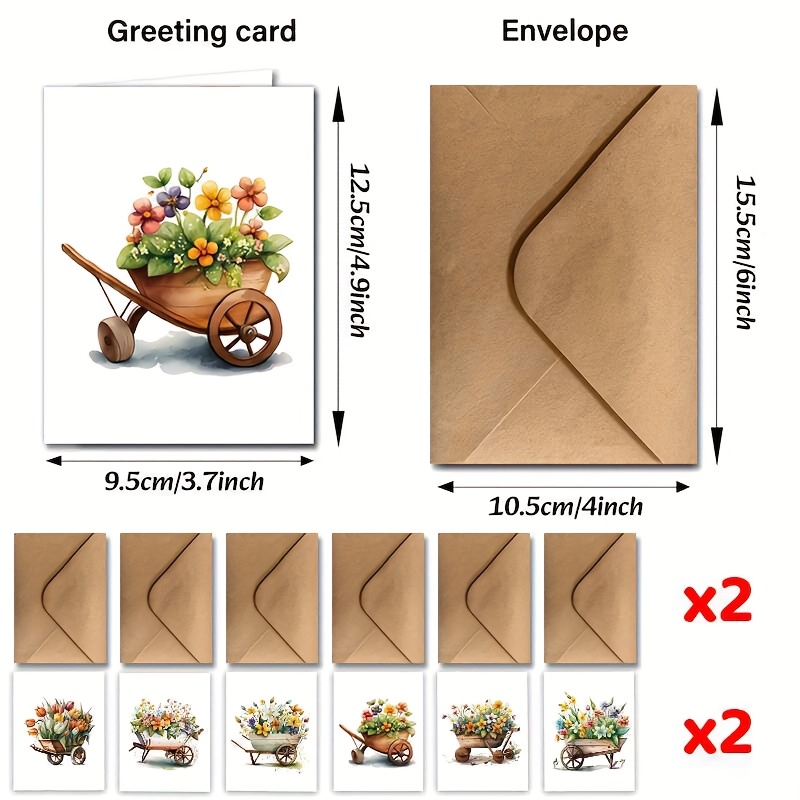 TEMU 24 Flower Handcart Greeting Cards And Envelopes - Suitable For Various Such As Thank-you Cards, Blessing Cards, Greeting Cards, Good Luck Cards,