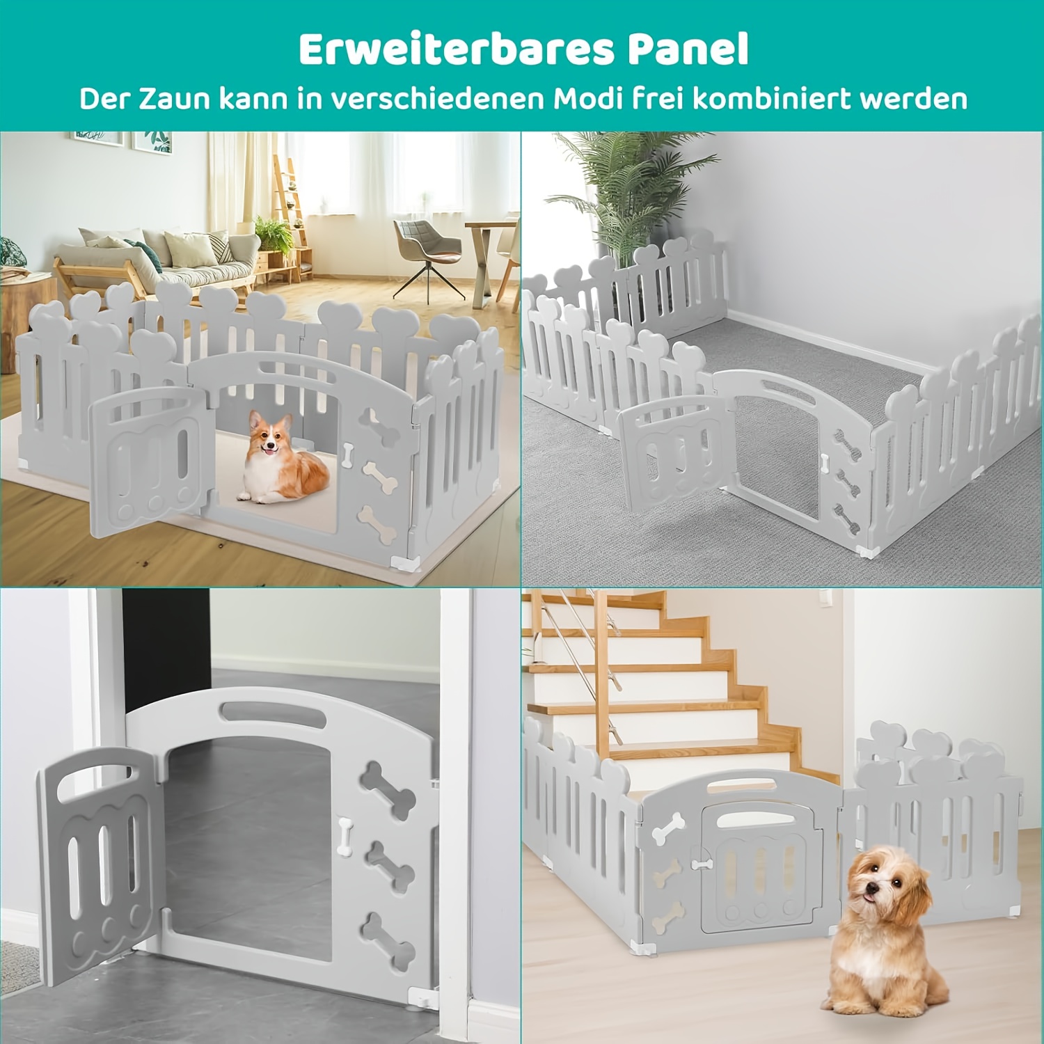TEMU Small Animal Fence, Pet Fence, Dog Fence, 60cm High, Puppy Playpen With 7 1 Plastic Panels, Foldable Dog Door, Dog Fence With Door, Including