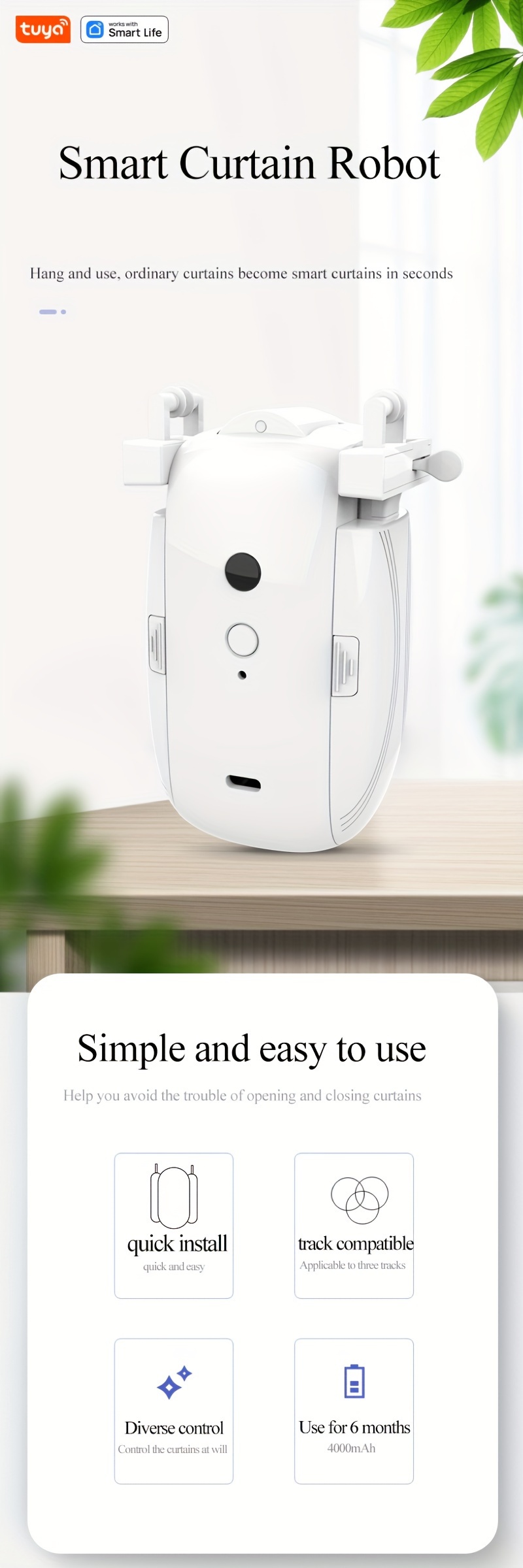 Short Range Wireless Smart Curtain Robot T/u shaped Track - Temu