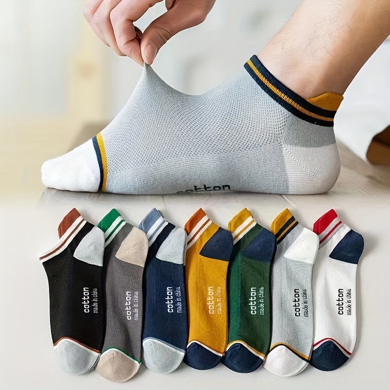 

7 Pairs Of Men's Trendy Low Cut Ankle Socks, Anti Odor & Sweat Absorption Breathable Thin Socks, For All Seasons Wearing