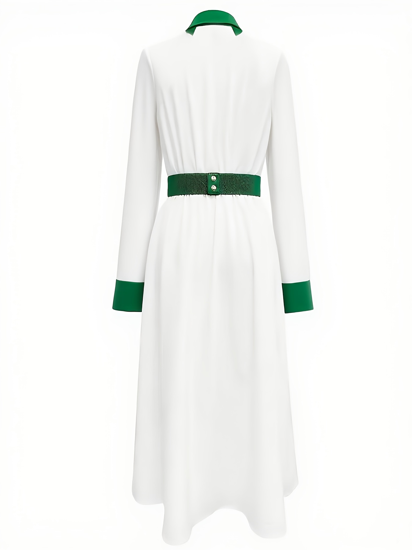 green and white dress plus size Parysyn Plus Size Vertical Striped Green White Dress V-Neck Short Sleeve  Ruffled Cuff Button Front Long Midi Dress