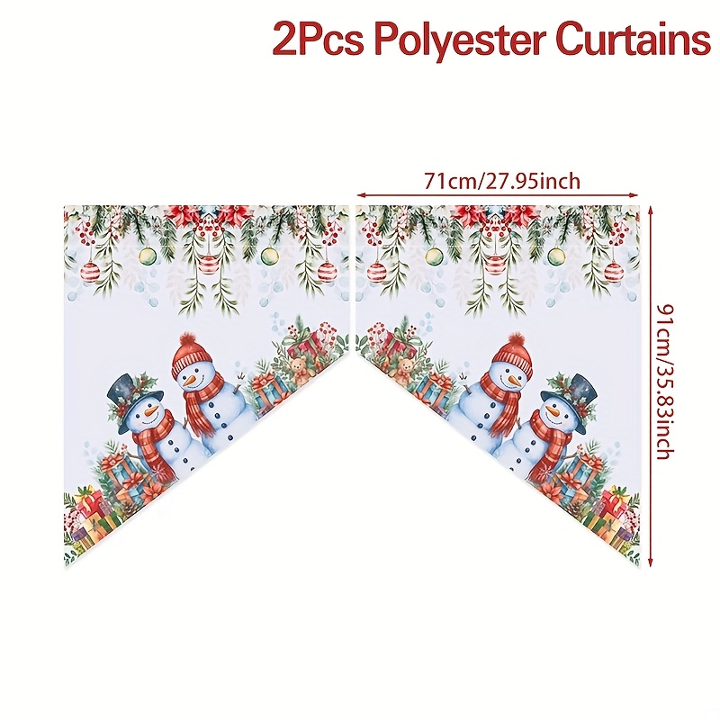 TEMU 2pcs, Stores de rideaux triangulaires sur le thème de Noël, motif de neige, Étoile de Noël, de houx, traitements de fenêtre de rideaux, pour