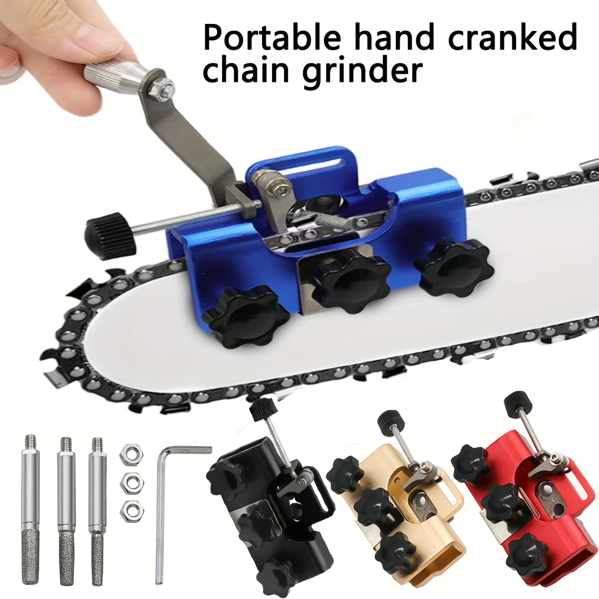 

Mzz Portable Hand Crank Chain Grinder, Fast Chainsaw Sharpening Kit, Steel Grit Material, Chain Saw Sharpener Tool With Accessories